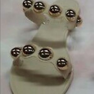 Baden Ann More double strap gold Pearl stud  beige jelly size 9 good UC